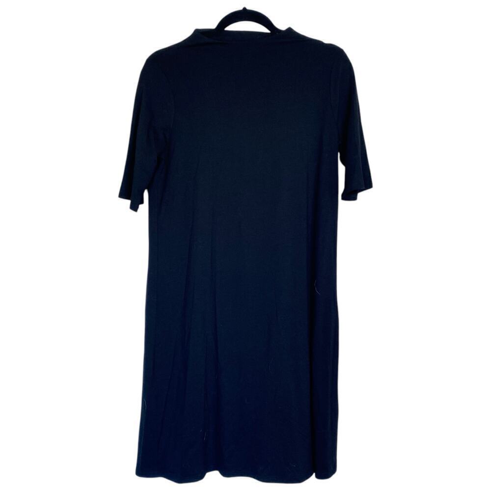 EILEEN FISHER Black Jersey Knit Dress Size XS High Neck Basic Soft Stretch